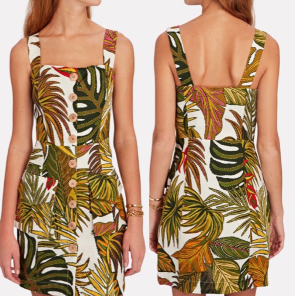 FARM RIO “Spotted leafs” utility linen mini dress